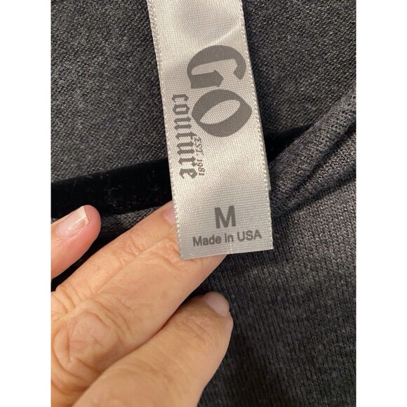 GO COUTURE Gray Geometric Printed Dolman Sweater Split Side High Low Hem Top Med - Picture 2 of 5